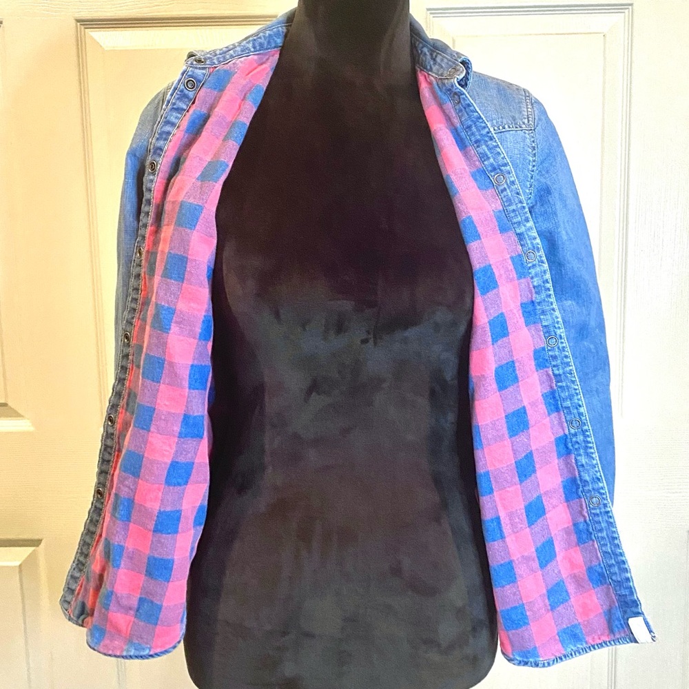 American Eagle Lined Pearl Snap Button Denim Shirt - image 1